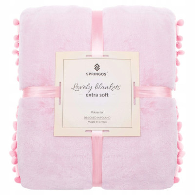 Deka 200x220 cm s brmbolcami SPRINGOS BOHO ružová