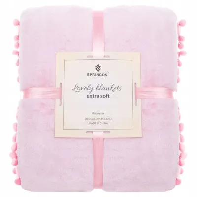 Deka 200x220 cm s brmbolcami SPRINGOS BOHO ružová
