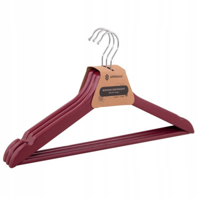 Ramienka na šaty 43cm drevené, vínové, sada 3ks SPRINGOS URBAN