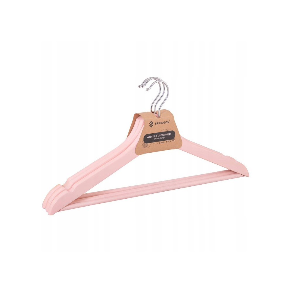 Ramienka na šaty 43cm drevené, ružové, súprava 3ks SPRINGOS URBAN