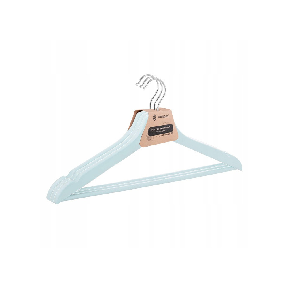 Ramienka na šaty 43cm drevené, šedomodré, súprava 3ks SPRINGOS URBAN