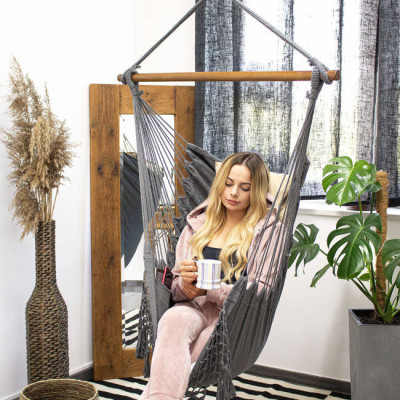 Závesné hojdacie kreslo 130x100 cm, šedo-pieskové SPRINGOS BORGO III