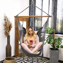 Závesné hojdacie kreslo 130x100 cm, šedo-pieskové SPRINGOS BORGO III