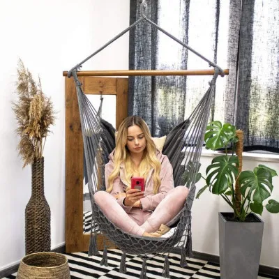 Závesné hojdacie kreslo 130x100 cm, šedo-pieskové SPRINGOS BORGO III