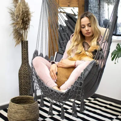 Závesné hojdacie kreslo 130x100 cm, šedo-pieskové SPRINGOS BORGO III