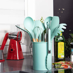 Sada kuchynského náčinia v stojane, set 12ks, tyrkysová SPRINGOS CHEF