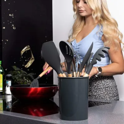 Sada kuchynského náčinia v stojane, set 12ks, grafitová SPRINGOS CHEF