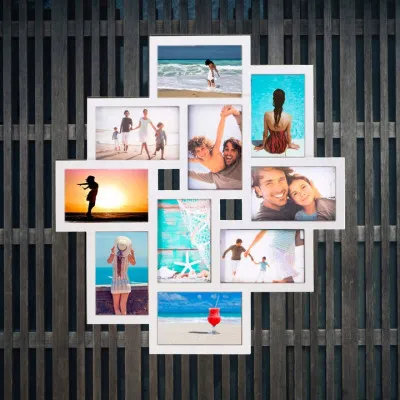 Fotorámik na 10 fotiek, 53x49 cm, biely SPRINGOS PANORAMA