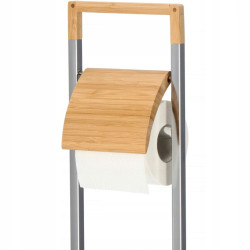 Držiak na toaletný papier s WC štetkou SPRINGOS TB0003 chróm/bambus