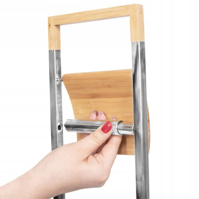 Držiak na toaletný papier s WC štetkou SPRINGOS TB0003 chróm/bambus