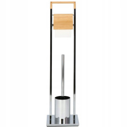 Držiak na toaletný papier s WC štetkou SPRINGOS TB0003 chróm/bambus