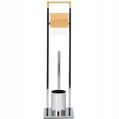 Držiak na toaletný papier s WC štetkou SPRINGOS TB0003 chróm/bambus