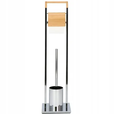 Držiak na toaletný papier s WC štetkou SPRINGOS TB0003 chróm/bambus
