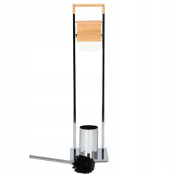 Držiak na toaletný papier s WC štetkou SPRINGOS TB0003 chróm/bambus