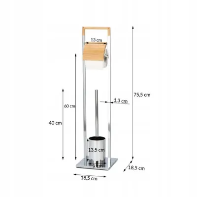 Držiak na toaletný papier s WC štetkou SPRINGOS TB0003 chróm/bambus