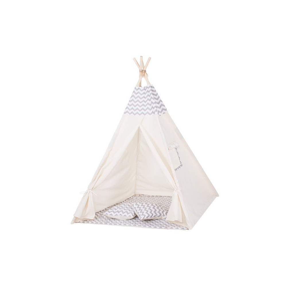 Teepee stan pre deti SPRINGOS Šedý Zigzag