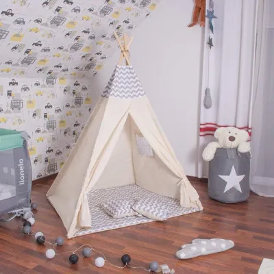 Teepee stan pre deti SPRINGOS Šedý Zigzag