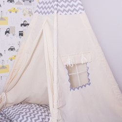 Teepee stan pre deti SPRINGOS Šedý Zigzag