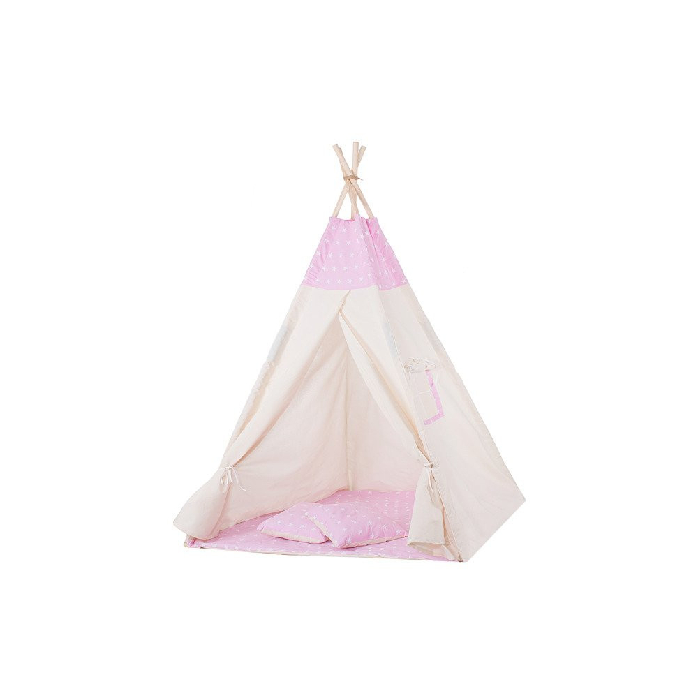 Teepee stan pre deti SPRINGOS Ružový s hviezdami