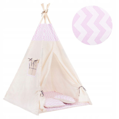 Teepee stan pre deti SPRINGOS Ružový Zigzag
