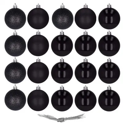 Vianočné banky čierne mix - 4cm, sada 20ks