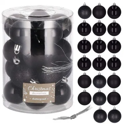 Vianočné banky čierne mix - 4cm, sada 20ks