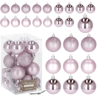 Vianočné banky ružové mix - 2,5/4cm, sada 25ks