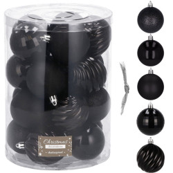 Vianočné banky čierne mix - 6cm, sada 20ks