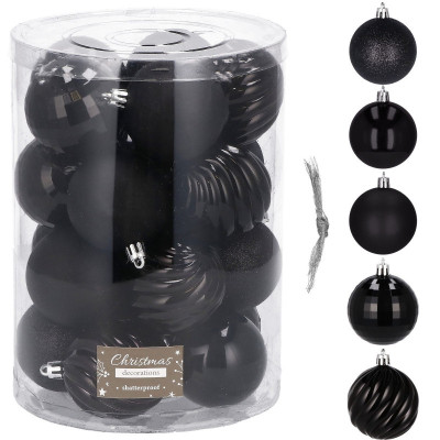Vianočné banky čierne mix - 6cm, sada 20ks