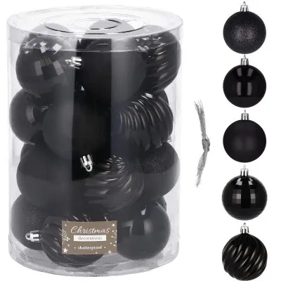 Vianočné banky čierne mix - 6cm, sada 20ks