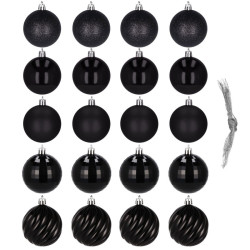 Vianočné banky čierne mix - 6cm, sada 20ks