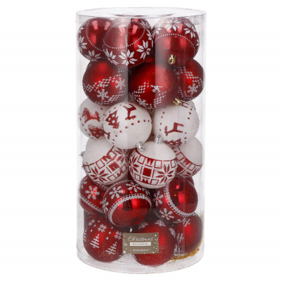 Vianočné banky červeno-biele mix - 7cm, súprava 30ks