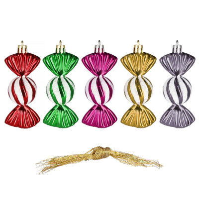 Vianočné ozdoby Farebné cukríky - 6 cm, súprava 5ks
