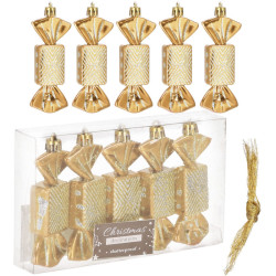 Vianočné ozdoby Cukríky zlaté - 8cm, súprava 5ks
