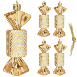 Vianočné ozdoby Cukríky zlaté - 8cm, súprava 5ks