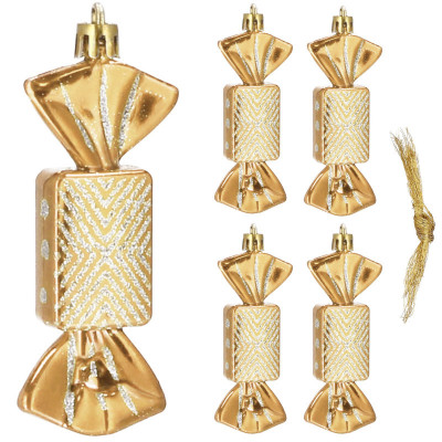 Vianočné ozdoby Cukríky zlaté - 8cm, súprava 5ks