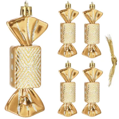 Vianočné ozdoby Cukríky zlaté - 8cm, súprava 5ks