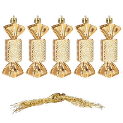 Vianočné ozdoby Cukríky zlaté - 8cm, súprava 5ks
