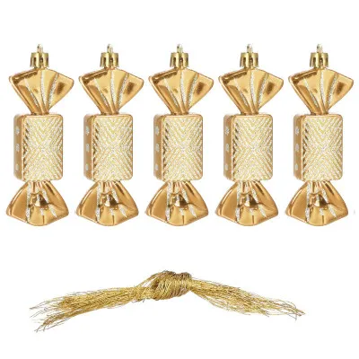 Vianočné ozdoby Cukríky zlaté - 8cm, súprava 5ks