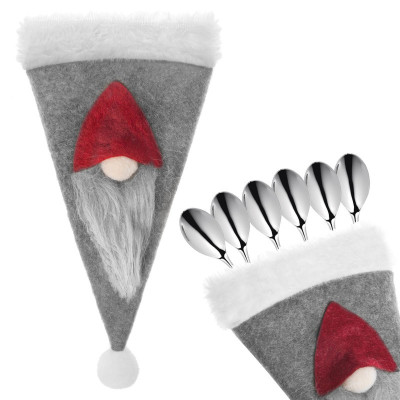 Vianočné prestieranie na príbory Čiapky so škriatkom, šedé, sada 2ks