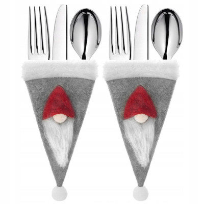 Vianočné prestieranie na príbory Čiapky so škriatkom, šedé, sada 2ks