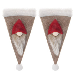 Vianočné prestieranie na príbory Čiapky so škriatkom, hnedé, súprava 2ks