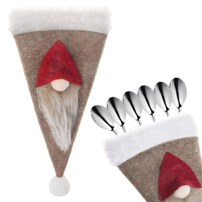 Vianočné prestieranie na príbory Čiapky so škriatkom, hnedé, súprava 2ks