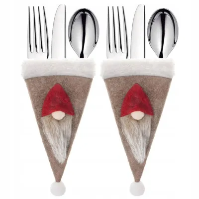 Vianočné prestieranie na príbory Čiapky so škriatkom, hnedé, súprava 2ks