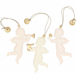Vianočné kovové ozdoby - Anjeli s trúbkou, súprava 3ks