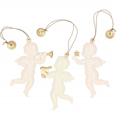 Vianočné kovové ozdoby - Anjeli s trúbkou, súprava 3ks