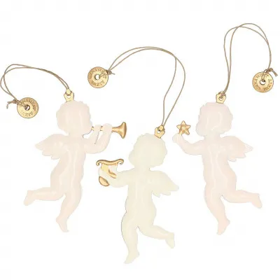 Vianočné kovové ozdoby - Anjeli s trúbkou, súprava 3ks