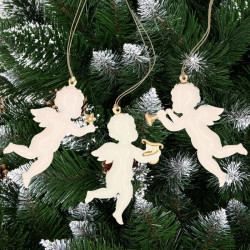 Vianočné kovové ozdoby - Anjeli s trúbkou, súprava 3ks