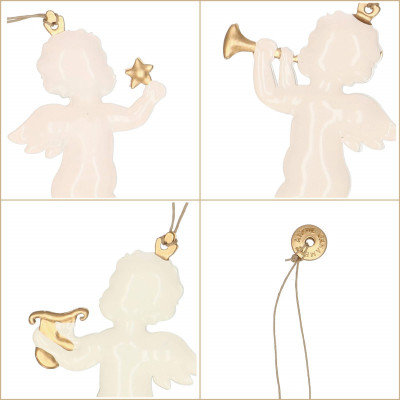 Vianočné kovové ozdoby - Anjeli s trúbkou, súprava 3ks