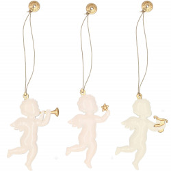 Vianočné kovové ozdoby - Anjeli s trúbkou, súprava 3ks